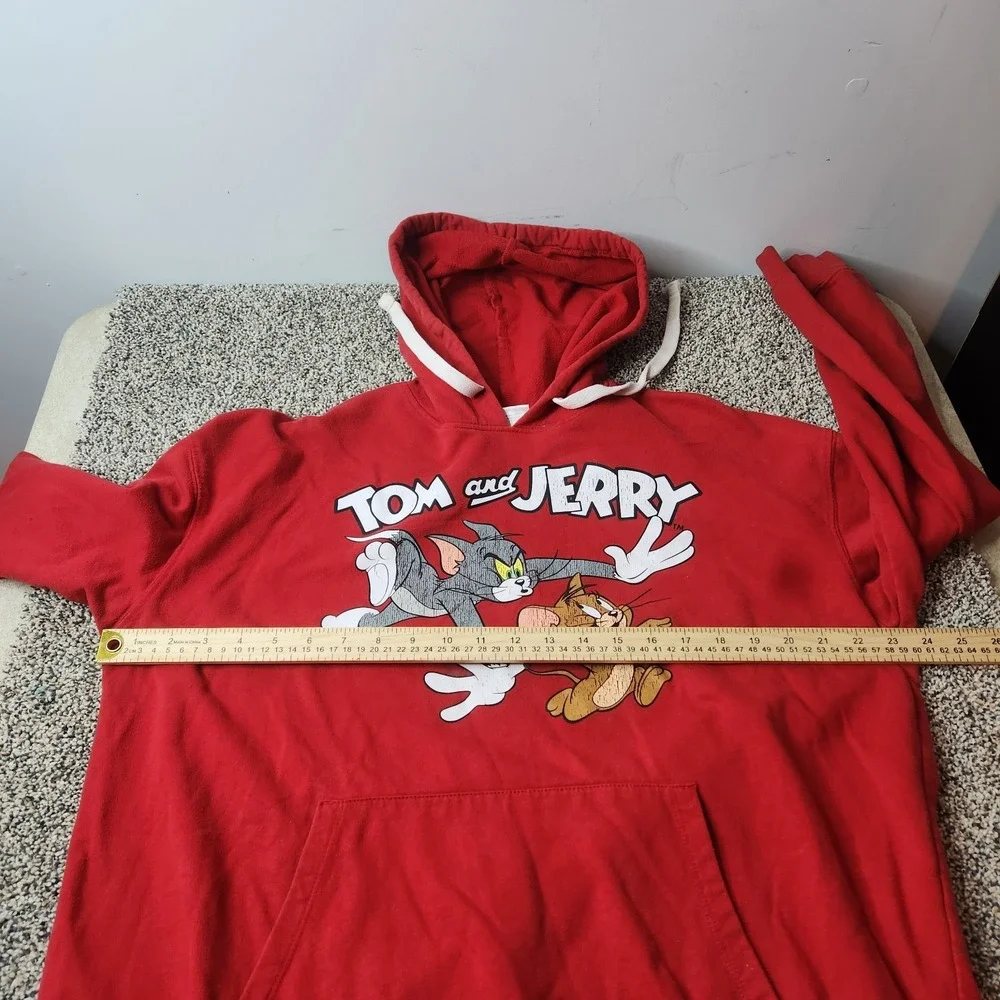 Tom & Jerry Hoodie Girls XXL 19 Yrs Red Pullover Drawstring Graphic Cotton Blend